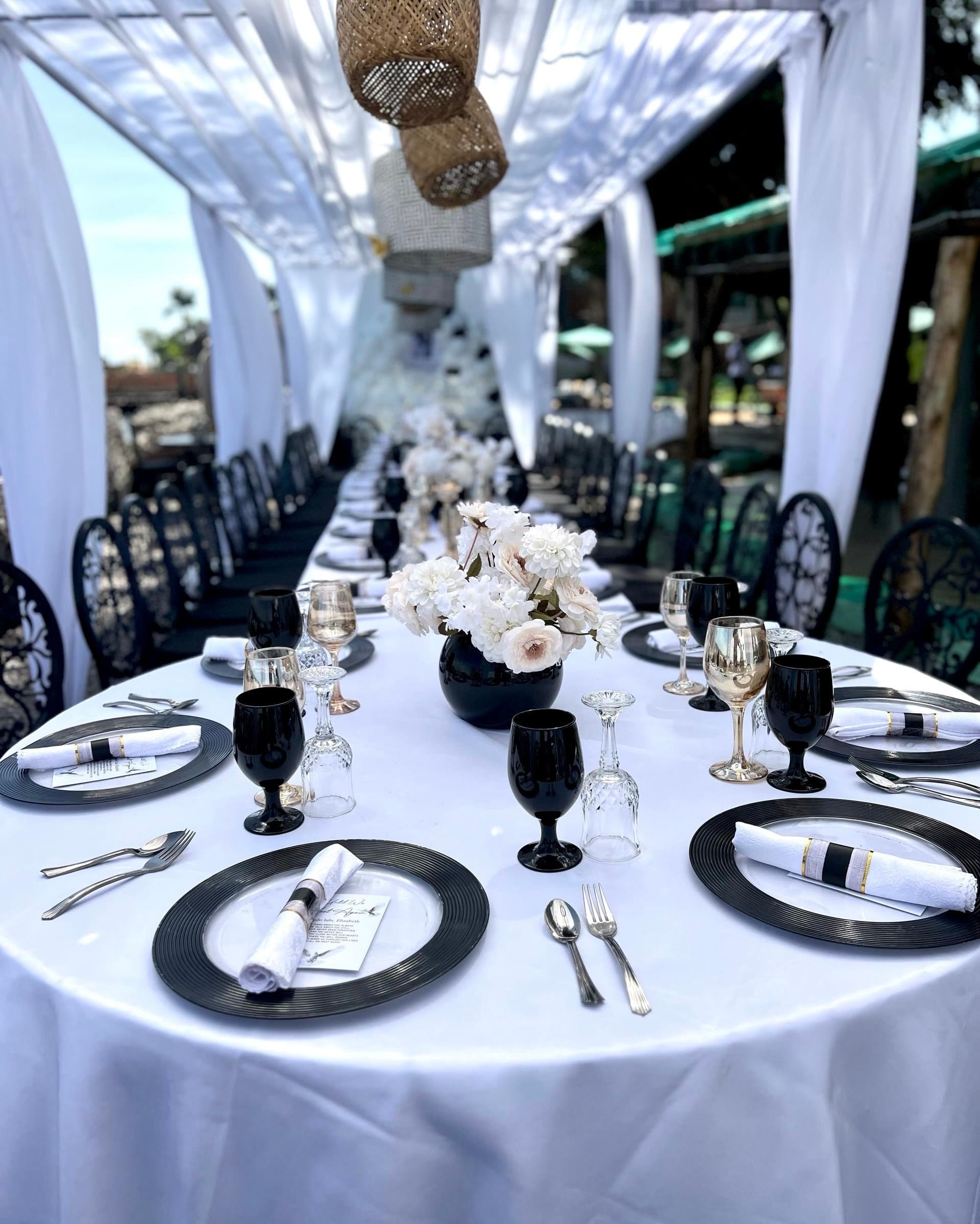 Private dining setup at White Sand Beach